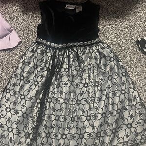 Youngland Black Velvet and White Embroidered Dress